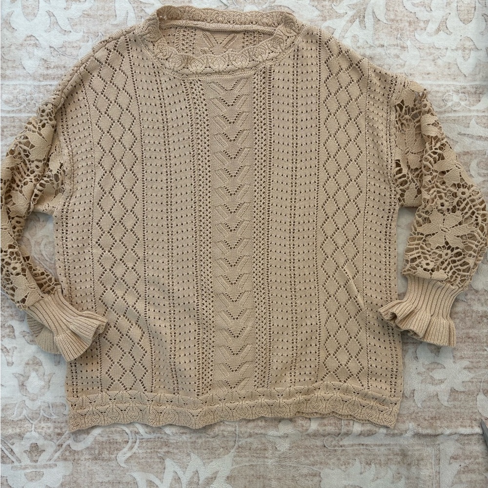 Beige Knit Floral tan Women's Sweater size xl